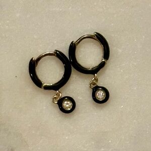Chan Luu Black Enamel and Bezel Set Diamond Hoop Earrings